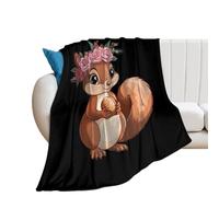 Cute Squirrel with Flowers Throw Blanket for Couch Soft Warm Flannel Bed Blankets for All Seasons 40"*50" (100 * 130cm)