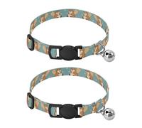 Cute Squirrels Acorns Teal Dog Bell Collar 2 Pack Cats Collar Adjustable Length 10.6" to 17.1"
