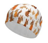Cute Squirrels Bathing Cap High Elasticity Swimming Caps Fit Both Long Hair Short Hair Comfortable Large Shower Cap for Drag Reduction and Hair Protection