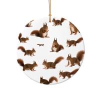 Cute Squirrels Christmas Tree Ceramic Ornaments Pendants, 10cm Round Xmas Ornaments for Novel 1 Piece