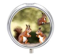 Cute Squirrels Pill Box Round Pill Case for Purse & Pocket 3 Compartment Medicine Pill Organizer Portable Travel Pillbox Medicine Vitamin Cod Liver Oil Storage Box