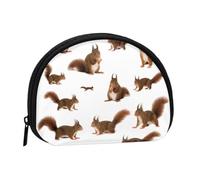 Cute Squirrels Print Portable Mini Storage Bag Shell Shaped Wallet Small Coin Wallet Shell Storage Bag