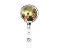 Cute Squirrels Retractable Id Badge Holder Badge Reels with Clip Cute Name Card Holder for Office Worker Doctor Nurse Teacher