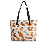 Cute Squirrels Tote Bag Large Soft Leather Purse with Zipper Lightweight Ladies Shoulder Handbag