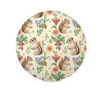 Cute Squirrels Wildflowers Leaves Round Table Placemats, Placemats Kitchen Table, Washable Dinner Table Place Mats for Kitchen, Indoor/Outdoor