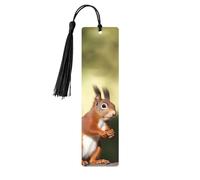 Cute Squirrels Wooden Bookmarks 5pcs with Black Tassels Handmade Double-Sided Printed Book Marks Page Markers Book Accessories Gift for Book Lovers Women Men