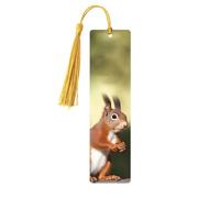 Cute Squirrels Wooden Bookmarks 5pcs with Gold Tassels Handmade Double-Sided Printed Book Marks Page Markers Book Accessories Gift for Book Lovers Women Men