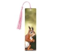 Cute Squirrels Wooden Bookmarks 5pcs with Pink Tassels Handmade Double-Sided Printed Book Marks Page Markers Book Accessories Gift for Book Lovers Women Men