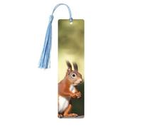 Cute Squirrels Wooden Bookmarks 5pcs with Sky Blue Tassels Handmade Double-Sided Printed Book Marks Page Markers Book Accessories Gift for Book Lovers Women Men