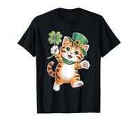 Cute St Patricks Day Cat with Shamrock Lucky Irish Kitty T-Shirt