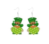 Cute St. Patrick's Day Dwarf Earrings for Women Cartoon Irish Lucky Statement Dangle Drop Patrick's Green Clover Earring Unique Good Luck Charm Jewelry Fashion Holiday Party Accessories