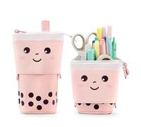 Cute Standing Pencil Case Pen Holder for Kids, Pop Up Stand UP Bubble Tea Pen Organizer Kawaii Stationary for Christmas Holiday New Year Office (Pink)