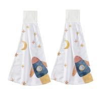 Cute Star Moon Planet Hand Towels With Hanging Loop, Bath Towel 30 X 57 cm Soft Absorbent Bath Towels Kitchen Decor Quick Dry Face Towel for Hotel Home (2 Pack)
