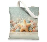 Cute Starfish Canvas Tote Bag, Eco-friendly Reusable Beach Bags, Lightweight Ocean-themed Shoulder Strap Pouch, Light Orange, 13x15 Inch