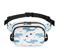 Cute Stars Ocean Whales Fanny Pack for Women Men, Waterproof Waist Bag with Adjustable Strap Dual Zippers, Lightweight Crossbody Chest Bag for Running Hiking Sports