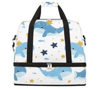 Cute Stars Ocean Whales Foldable Travel Duffel Bag Expandable Gym Bag with Shoe Compartment Large Capacity Weekender Bag Carry On Tote Bag for Travel Sports Overnight Trips