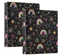 Cute Stars Rainbows Black 3 Ring Binder 1.5 Inch, Flexible D Ring Binder with Pockets, 3 Ring Binders for School, College, Office