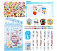 Cute Stationary Set, Kawaii School Supplies with Notebook Pencil Case Stickers Ruler Gel Pens Pencils Eraser Sharpener Badges Sticky Note, Back to School Gift for Girls Boys Kids Students(Blue)