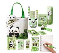 Cute Stationery Set - Panda Pencil Box with Keychain and Stickers - Include Eraser, Notebooks, Pens, Rulers, Sticky Notes for Kids Study College Boys Girls