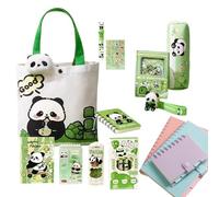 Cute Stationery Set - Panda Pencil Pouch with Magnetic Bookmark and Keychain - Canvas Bag for Student Organization Backpack College Kids Travel Girls Boys Study School