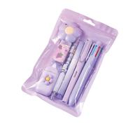 Cute Stationery Set School Supplies, 7 Pcs Office Supplies, Including Ballpoint Pens Pencil Sharpener Highlighter Correction Tape Ruler Utility Knife (Purple)