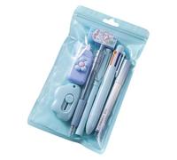 Cute Stationery Set School Supplies, 7 Pcs Office Supplies, Including Ballpoint Pens Pencil Sharpener Highlighter Correction Tape Ruler Utility Knife (Blue)