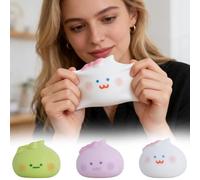 Cute Steamed Bun Stress Relief Toy, Soft Squeeze Sensory Toy For Anxiety, Portable Colorful Dumpling With Cheerful Face, Bun With Food Steamer Stretchy Desk Toys For Office, Travel & Decor (ABC)