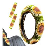 Cute Steering Wheel Cover, Crochet Steering Wheel Cover, Car Decoration Accessories, Non-Slip Knitted Sunflower Steering Wheel Cover, Aesthetic Soft Car Accessories for Men, Women, Family Friends