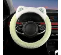 Cute Steering Wheel Protector with Ears Bling Shine,Fluffy Soft Plush for Winter Warm, Universal Fit 15 inches for Car,SUV, Elastic & Anti-Slip (Green)