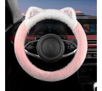 Cute Steering Wheel Protector with Ears Bling Shine,Fluffy Soft Plush for Winter Warm, Universal Fit 15 inches for Car,SUV, Elastic & Anti-Slip (Pink)