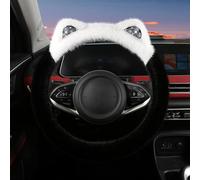 Cute Steering Wheel Protector with Ears Bling Shine,Fluffy Soft Plush for Winter Warm, Universal Fit 15 inches for Car,SUV, Elastic & Anti-Slip (Black)