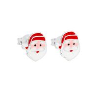 Cute Sterling Silver & Enamel Santa Claus Christmas Stud Earrings