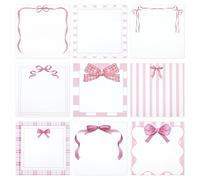 Cute Sticky Notes 9Pcs Set, Pink Bow Self-Stick Notes, 9 Styles Kawaii Memo Note Pads Markers, 8 X 8cm Pink Post It Notes Total 270Sheets for Students Teacher Home Office Roommates Gifts Tab Supplies