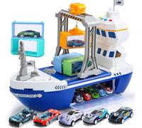 cute stone Cargo Ship Toy & Gantry Crane, Toy Boat and Crane Playset with Sounds & Lights, Transport Containers, Push and Go Vehicle Cars, Kids Play Boats for Boys Girls