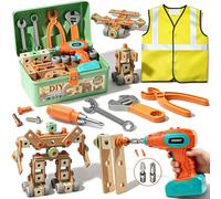CUTE STONE Kids Tool Set with Electronic Drill, 168Pcs Tool Kit with Construction Vest and Tool Box, Montessori Toys Educational Construction Toy, Pretend Play Building Toy Gift for Toddler Boys Girls