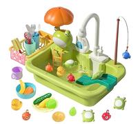cute stone Play Sink with Running Water, Kitchen Sink Toys with Upgraded Electric Faucet, Play Kitchen Toy Accessories, Pool Floating Fishing Toys for Water Play, Kids Role Play Dishwasher Toy