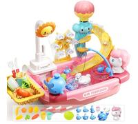 CUTE STONE Play Sink with Running Water, Toy Sink with Electric Faucet, Fishing Game, Toy Kitchen Accessories, Water Play Track, Pretend Play Dishwasher & Outdoor Water Table Toys for Toddlers Girls