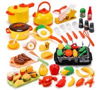 CUTE STONE Toy Kitchen Accessories, Kids Kitchen Playset with Toy Pots and Pans, Cookware Toys with Toy Food Set & Pretend BBQ, Pretend Toy Kitchen Sets Learning Gift for Girls Boys