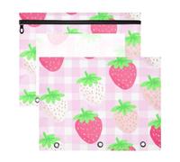 Cute Strawberries Pink Large School Pencil Case Pouch | Slim lay-flat profile, tough zipper, water-repellent shell, 2-pack for backpack and car storage on the go