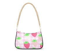 Cute Strawberries Pink Tote Handbags Womens Floral Shoulder Purses Zipper Evening Bags Purse with Chain Strap