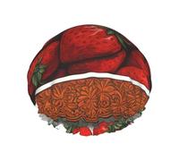 cute strawberries Printed shower cap, reusable, specially designed for women's long hair, double-layer structure, suitable for bathing.