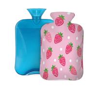 Cute Strawberries White Polka Dot Hot Water Bottle with Cover, 2L Large Capacity Hot Water Bag for Hot Cold Compress, Hand Feet Warmer, Neck Shoulder Pain Relief