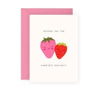 Cute Strawberry Birthday Card for Her - Greeting Gifts for Women, Girls, Little Sister, Mum, Daughter, Children, Kids, Granddaughter, Niece, Goddaughter -Sweet and Lovely Berries -Comes with Stickers