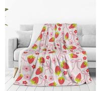 Cute Strawberry Bow Decor Throw Blanket Pink for Kids - Soft Fleece Throw Home Decor for Girls Women Teens as Birthday Gifts, Cozy Fruit Pattern Blankets for Couch Bed Camping 50x40inches
