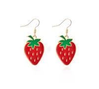 Cute Strawberry Dangle Drop Earring Dainty Lovely Red Enamel Fruit Short Hanging Fish Hook For Women Promise Statement Piercing Hypoallergenic Sensitive Ear Fashion Jewelry Gifts Niece Daughter Bff