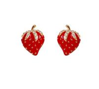 Cute Strawberry Earrings Post for Women Crystal Small Fruit Earring Stud Red Enamel Lifelike Fruits Strawberry Jewelry Cartilage Tragus Gifts Granddaughter Daughter Niece