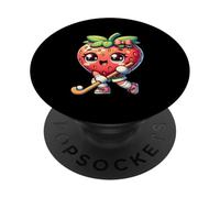 Cute Strawberry Field Hockey Player Kawaii Sports PopSockets Adhesive PopGrip