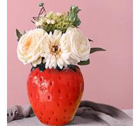 Cute Strawberry Flower Vase, Ceramic Strawberry Shaped Vase Fun Fruit Decor for Home Kitchen Bathroom