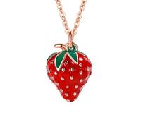 Cute Strawberry Fruits Necklace for Women Girls 925 Sterling Silver Small Enamel Lifelike Strawberry Drop Pendant Lucky Fresh Mini Red Oil Birthday Easter Necklaces for Daughter Niece (Rose Gold)