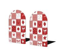 Cute Strawberry Heart Book Ends 1 Pair Pink Bow Wooden Bookends for Shelves Heavy Duty Bookshelf Holder with Anti Slip Base, Book Stopper for Home Office Library